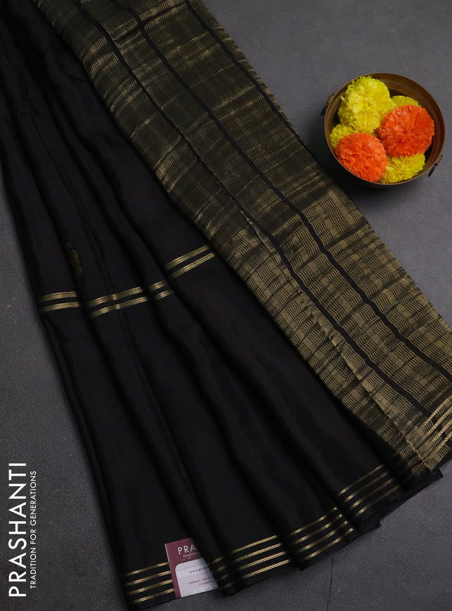 Black & Orange Semi Mysore Silk Saree - Buttas