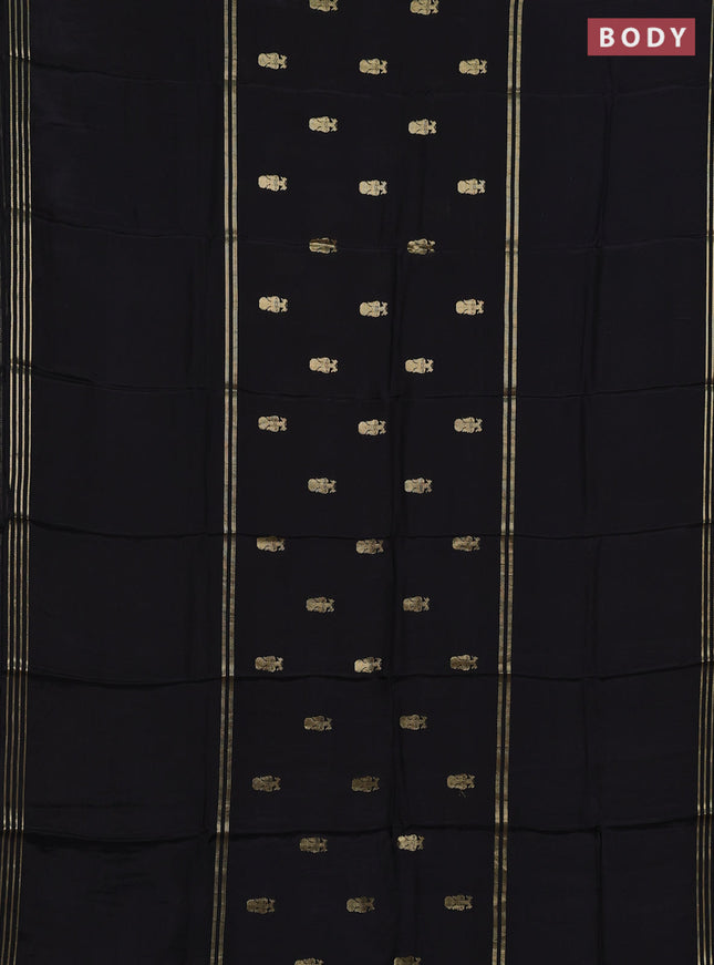 Black & Orange Semi Mysore Silk Saree - Buttas