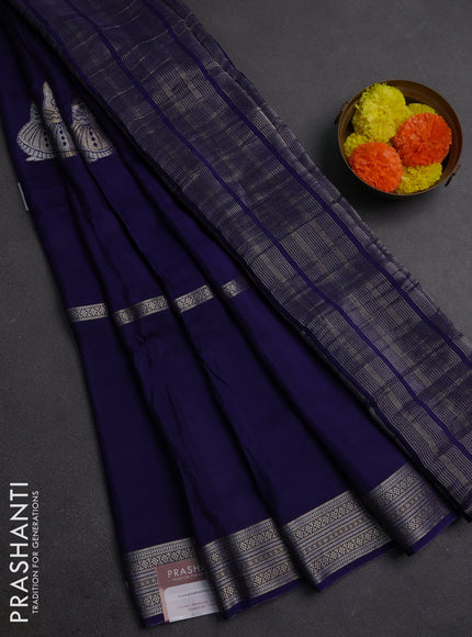 Navy Blue & Pink Semi Mysore Silk Saree - Buttas