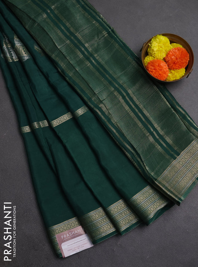 Green & Mustard Yellow Semi Mysore Silk Saree - Buttas