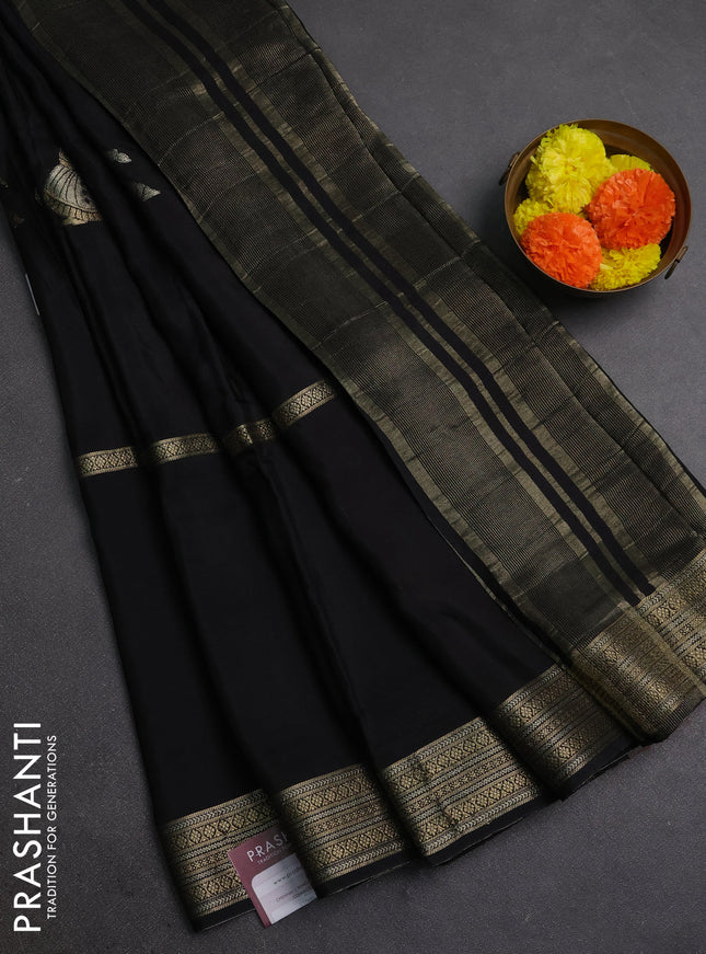 Black & Orange Semi Mysore Silk Saree - Buttas