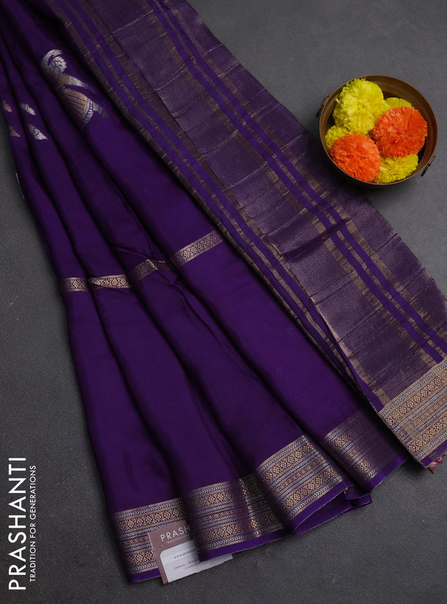 Purple & Pink Semi Mysore Silk Saree - Buttas