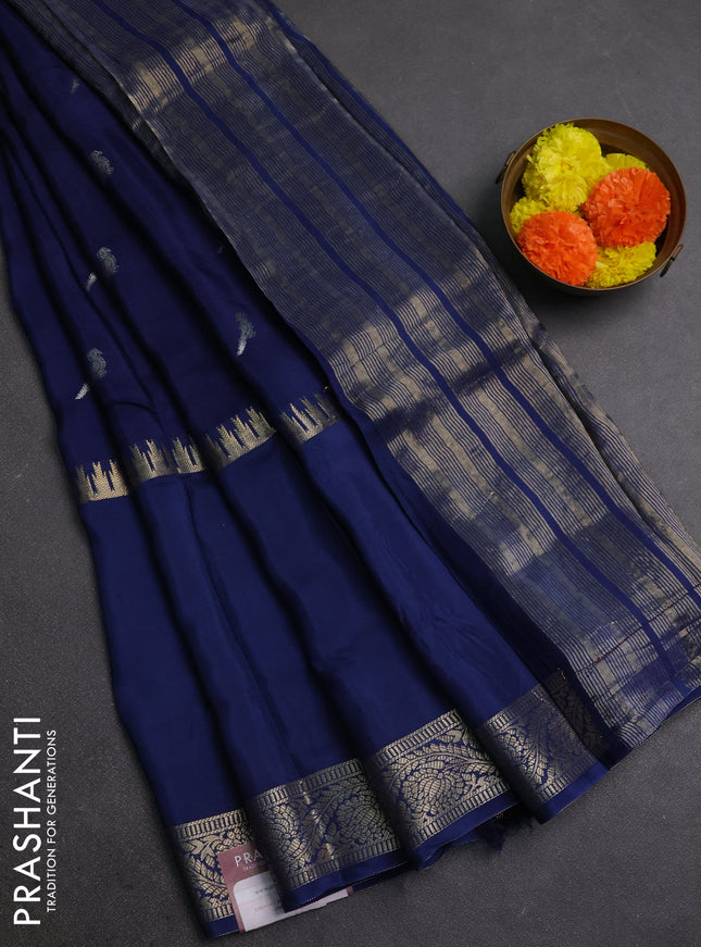 Navy Blue & Pink Semi Mysore Silk Saree - Buttas