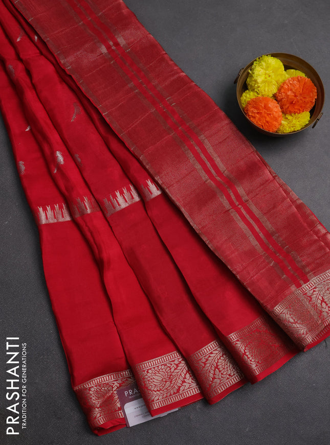 Red & Green Semi Mysore Silk Saree - Buttas