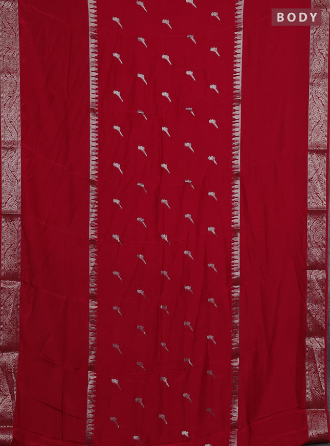Red & Green Semi Mysore Silk Saree - Buttas