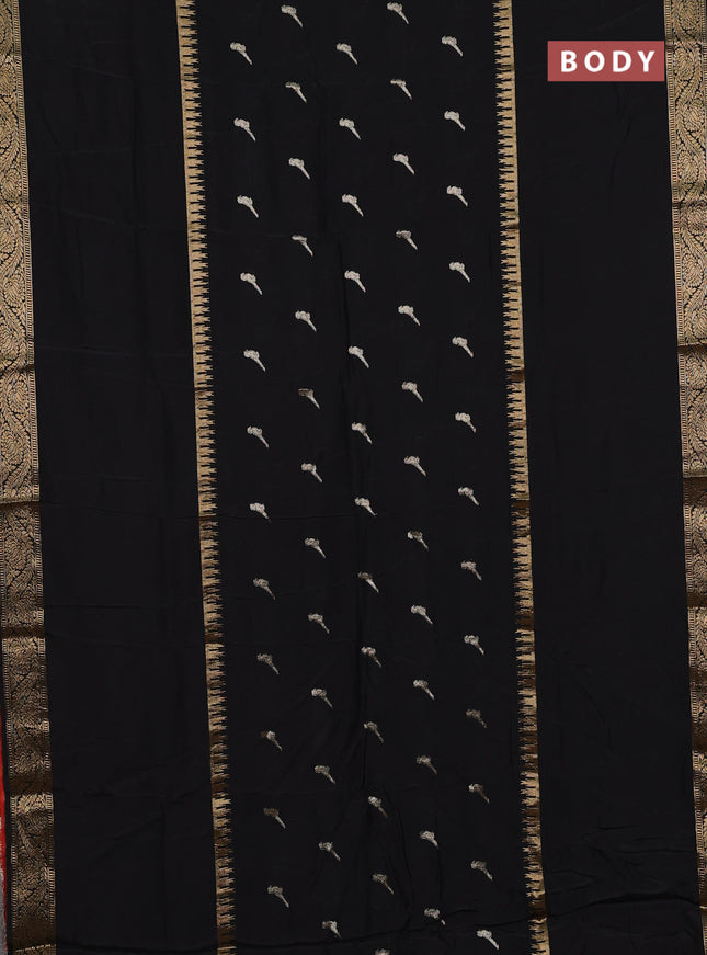 Black & Orange Semi Mysore Silk Saree - Buttas