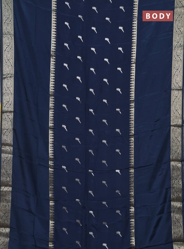 Peacock Blue & Mustard Yellow Semi Mysore Silk Saree - Buttas