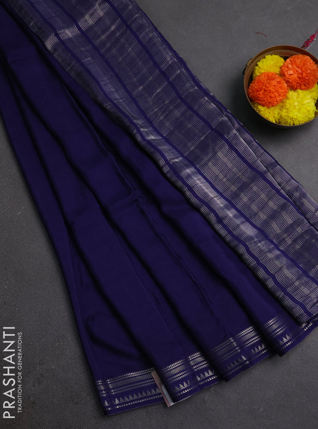 Navy Blue & Pink Semi Mysore Silk Saree