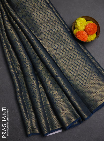Peacock Blue & Mustard Yellow Semi Mysore Silk Saree - Brocade Weaves