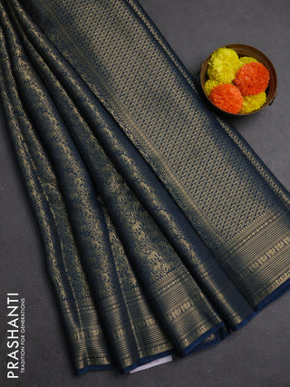 Peacock Blue & Mustard Yellow Semi Mysore Silk Saree - Brocade Weaves