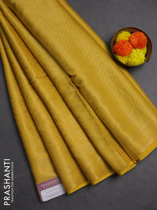 Mustard Yellow & Green Semi Mysore Silk Saree - Brocade Weaves