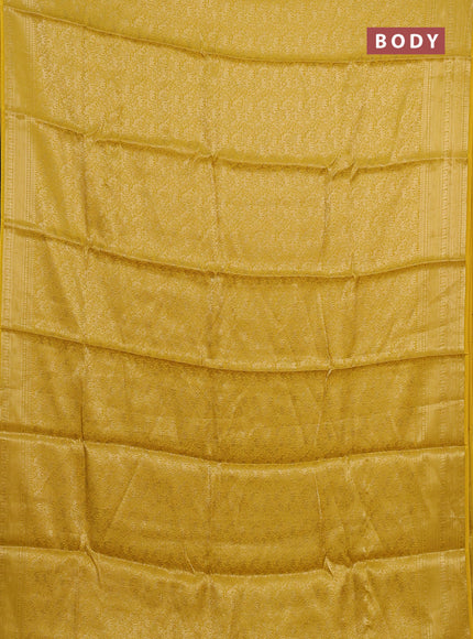 Mustard Yellow & Green Semi Mysore Silk Saree - Brocade Weaves