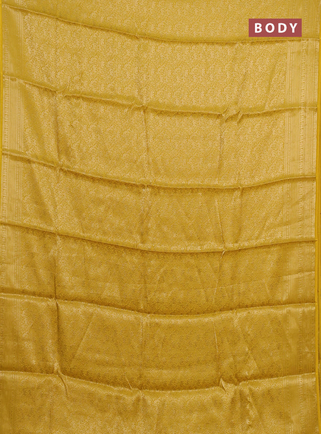 Mustard Yellow & Green Semi Mysore Silk Saree - Brocade Weaves