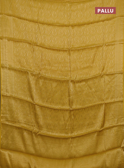 Mustard Yellow & Green Semi Mysore Silk Saree - Brocade Weaves