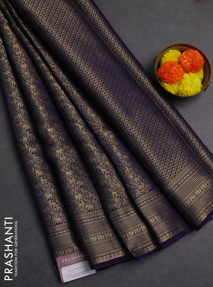 Navy Blue & Pink Semi Mysore Silk Saree - Brocade Weaves