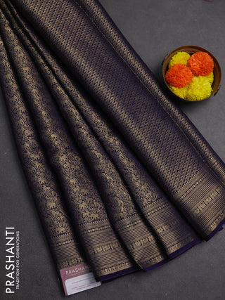 Navy Blue & Pink Semi Mysore Silk Saree - Brocade Weaves