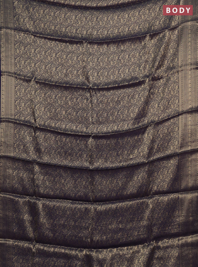 Navy Blue & Pink Semi Mysore Silk Saree - Brocade Weaves