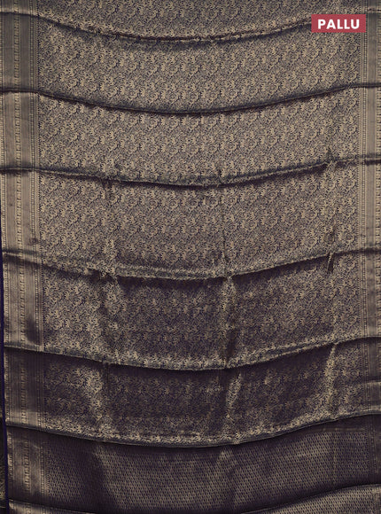 Navy Blue & Pink Semi Mysore Silk Saree - Brocade Weaves