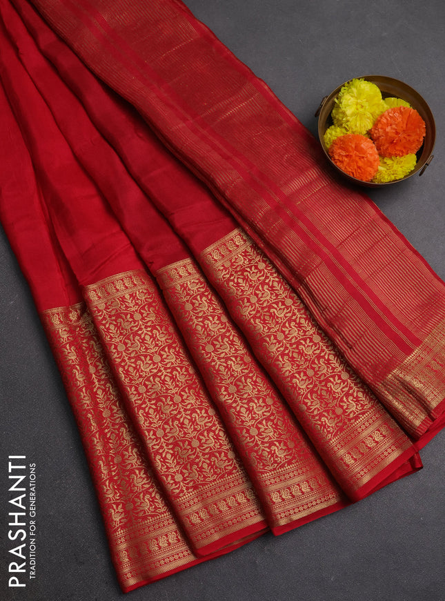 Red & Green Semi Mysore Silk Saree