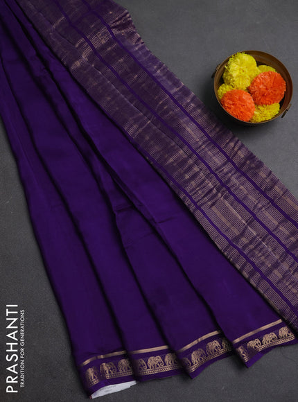 Mustard Yellow & Purple Semi Mysore Silk Saree - Brocade Weaves