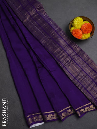 Mustard Yellow & Purple Semi Mysore Silk Saree - Brocade Weaves
