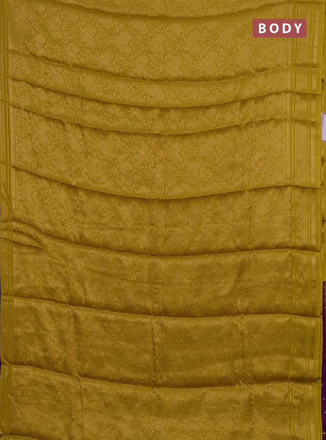 Mustard Yellow & Purple Semi Mysore Silk Saree - Brocade Weaves
