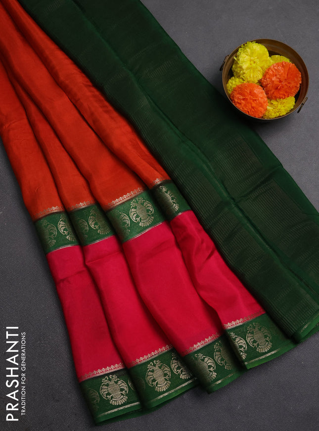 Orange & Pink Semi Mysore Silk Saree