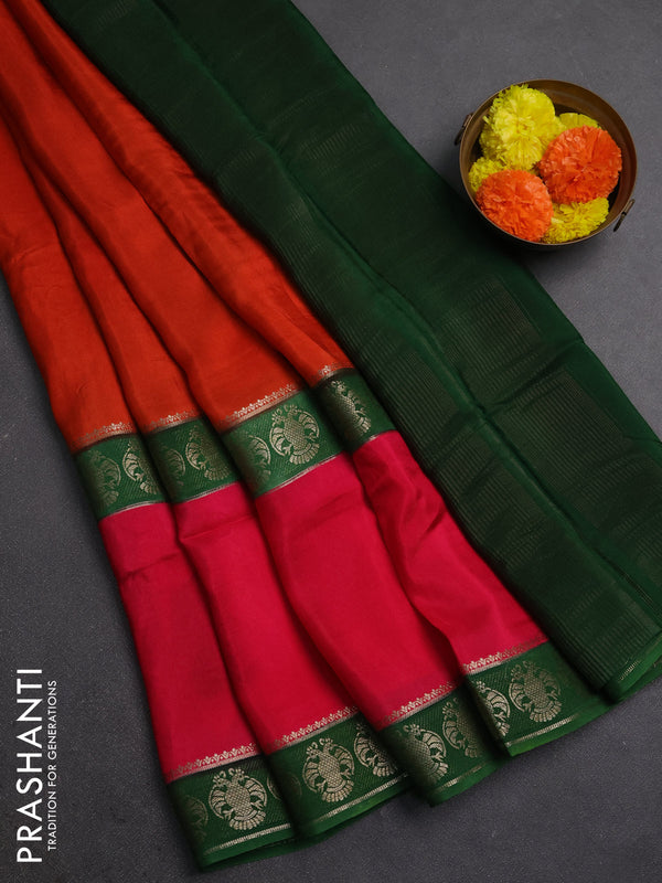 Yellow & Green Semi Mysore Silk Saree