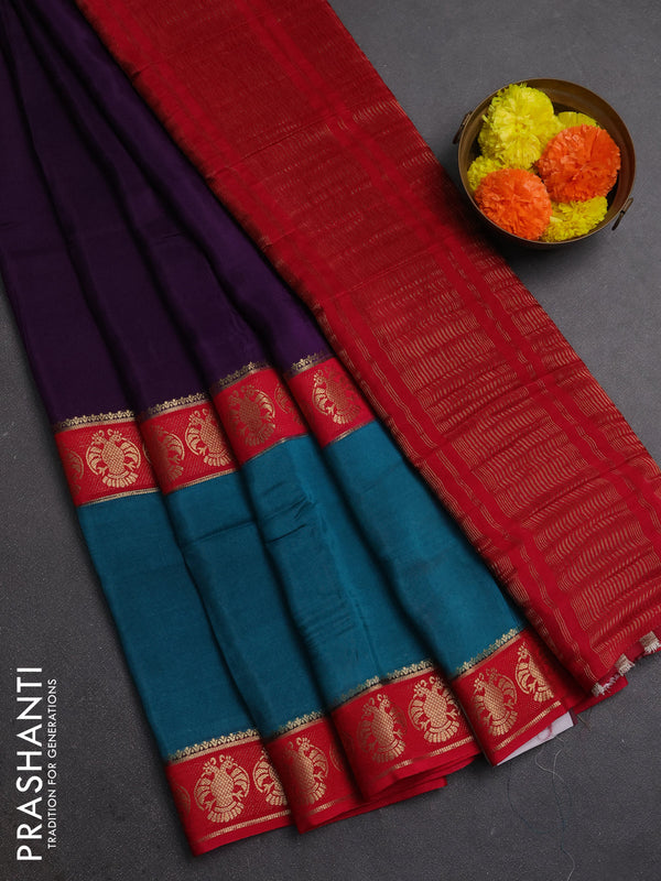 Purple & Teal Blue Semi Mysore Silk Saree