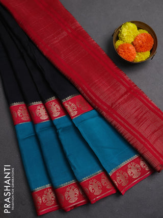 Lime Green & Magenta Pink Semi Mysore Silk Saree