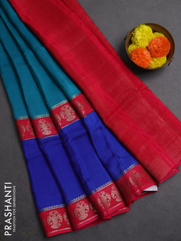 Yellow & Red Semi Mysore Silk Saree