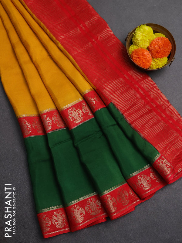 Pink & Orange Semi Mysore Silk Saree