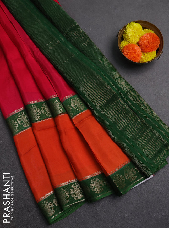 Pink & Orange Semi Mysore Silk Saree
