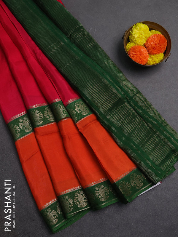 Red & Magenta Pink Semi Mysore Silk Saree