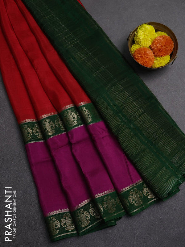 Coffee Brown & Orange Semi Mysore Silk Saree