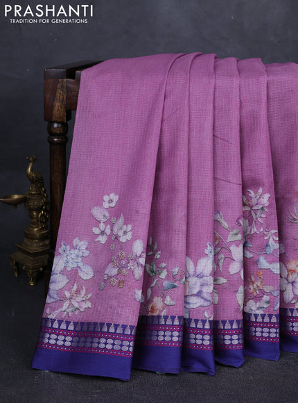 Pink & Blue  Kota Silk Cotton Saree - Floral Prints