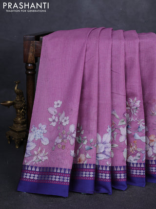 Pink & Blue  Kota Silk Cotton Saree - Floral Prints
