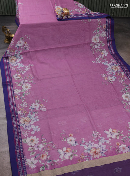 Pink & Blue  Kota Silk Cotton Saree - Floral Prints
