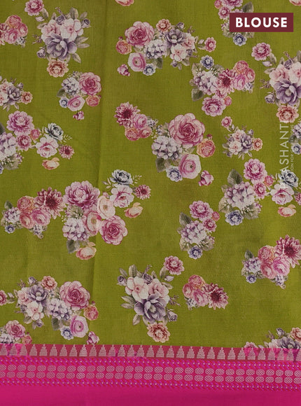 Green & Pink  Kota Silk Cotton Saree - Floral Prints