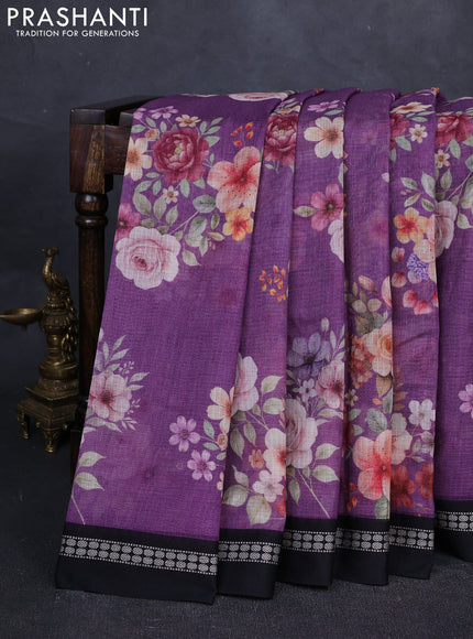Purple & Black  Kota Silk Cotton Saree - Floral Prints