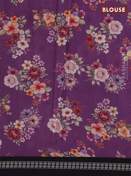 Purple & Black  Kota Silk Cotton Saree - Floral Prints
