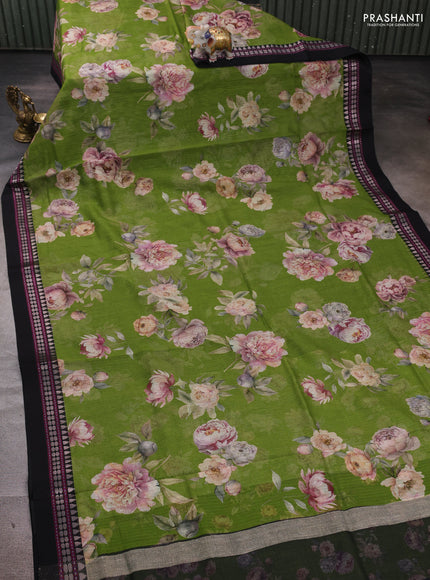 Green & Black  Kota Silk Cotton Saree - Floral Prints