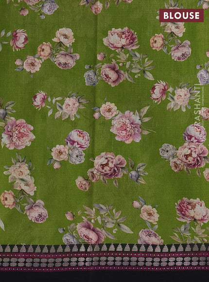 Green & Black  Kota Silk Cotton Saree - Floral Prints
