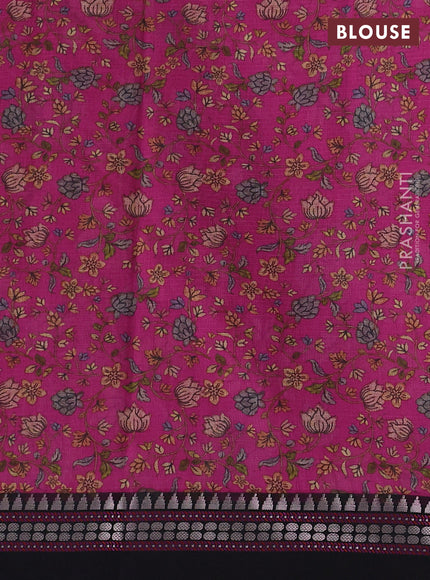 Magenta Pink & Black  Kota Silk Cotton Saree - Floral Prints