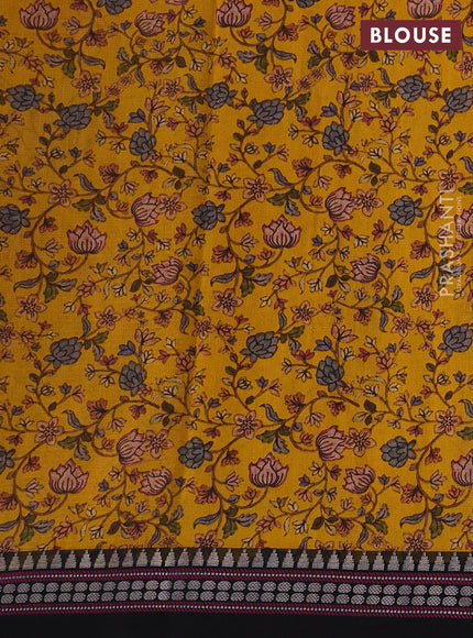 Mustard yellow & Black  Kota Silk Cotton Saree - Floral Prints