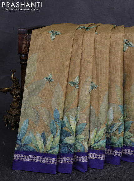 Sandal & Blue  Kota Silk Cotton Saree - Floral Prints