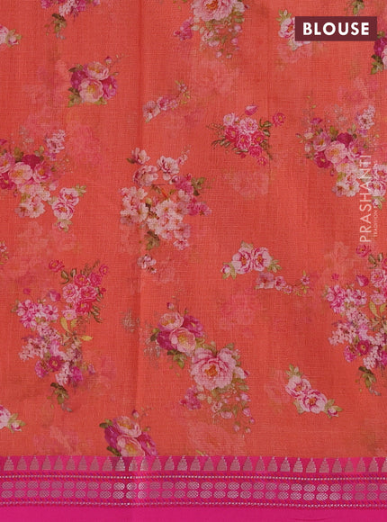 Peach & Pink Kota Silk Cotton Saree - Floral Prints