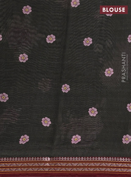 Olive Green & Maroon  Kota Silk Cotton Saree - Floral Prints