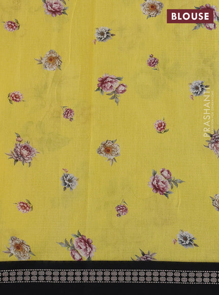 Yellow & Black  Kota Silk Cotton Saree - Floral Prints