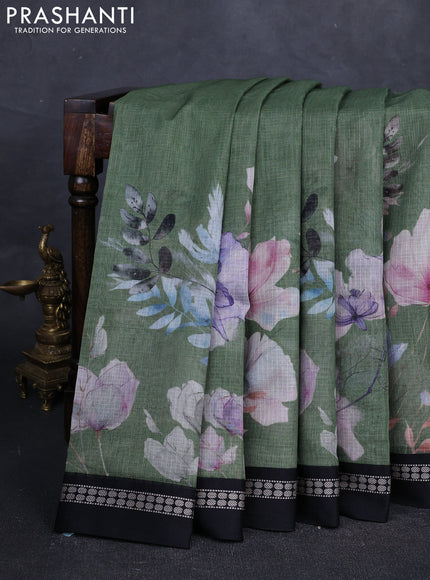 Green & Black  Kota Silk Cotton Saree - Floral Prints